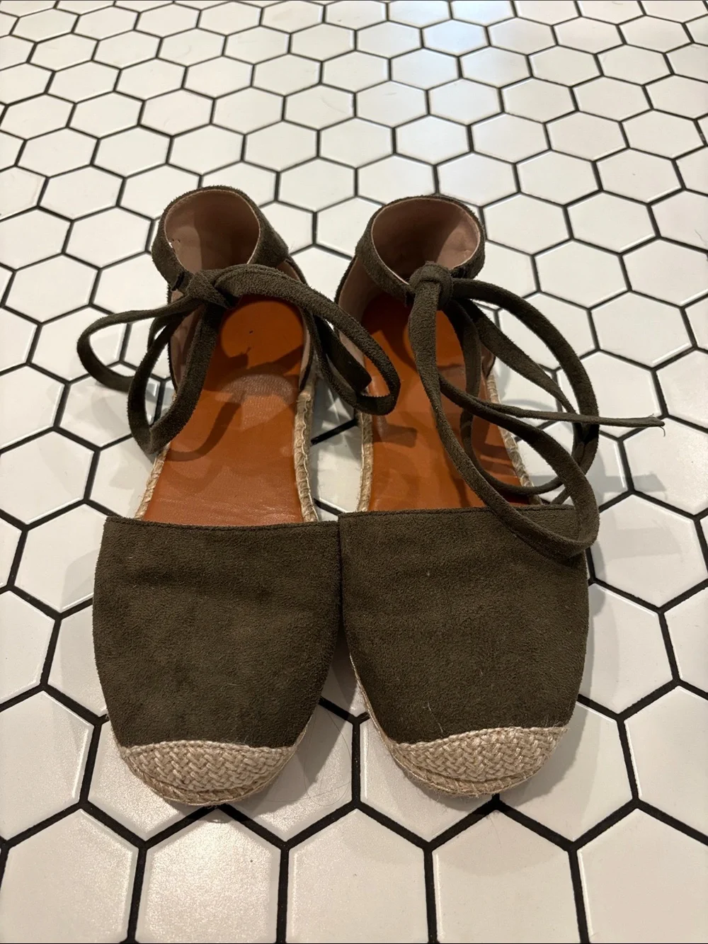 Olive Green Ankle-Tie Espadrille Flats